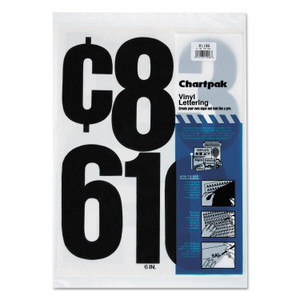 Chartpak Press-On Vinyl Numbers, Self Adhesive, Black, 6"h, 21/Pack (CHA01198) View Product Image