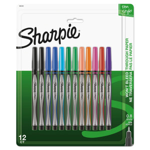 Sharpie Water-Resistant Ink Porous Point Pen, Stick, Fine 0.4 mm, Assorted Ink and Barrel Colors, Dozen
