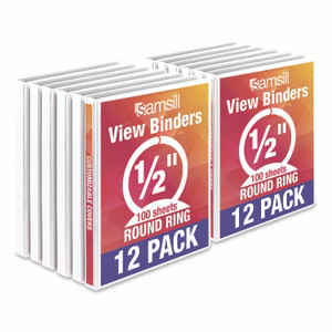Samsill Economy Round Ring View Binders, 3 Rings, 0.5" Capacity, 11.5 x 8.5, White, 12/Carton