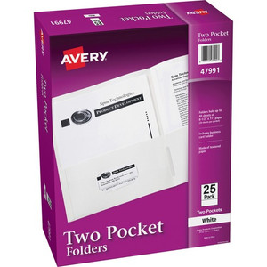 Avery Letter Pocket Folder - 8 1/2" x 11" - 40 Sheets Capacity - 2 Internal Pocket(s) - Paper - White