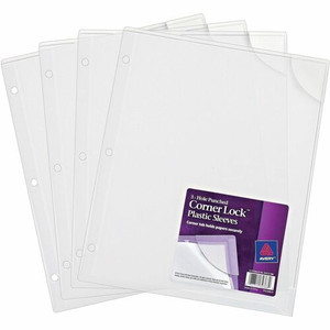 Avery Corner Lock Plastic Sleeves, Clear, Pack of 4 (72269) - 20 x Sheet Capacity - For Letter 8 1/2" x 11" Sheet - 3 x Holes - Ring Binder - Clear