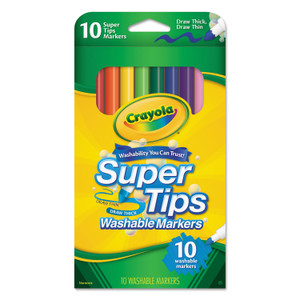 Crayola Washable Super Tips Markers, Fine/Broad Bullet Tips, Assorted Colors, 10/Set