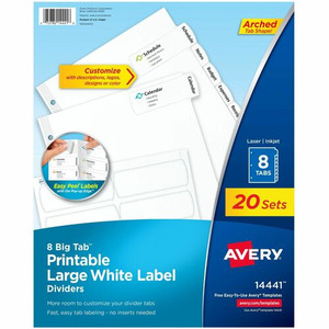 Avery Big Tab Printable Large White Dividers with Easy Peel, 8 Tabs - 160 x Divider(s) - 8 - 8 Tab(s)/Set - 8.5" Divider Width x 11" Divider Length - 3 Hole Punched