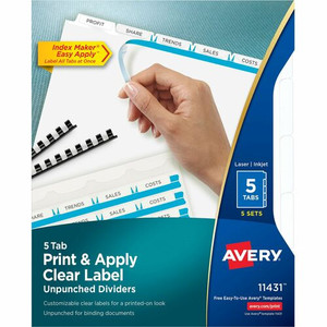 Avery Print & Apply Label Unpunched Dividers - Index Maker Easy Apply Label Strip - 25 x Divider(s) - 5 Blank Tab(s) - 5 Tab(s)/Set - 8.5" Divider Width x 11" Divider Length
