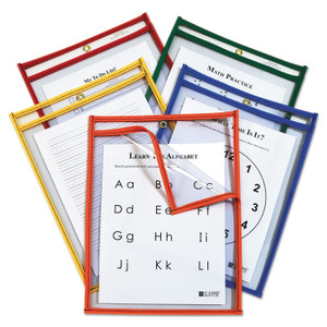 C-Line Reusable Dry Erase Pockets, Easy Load, 9 x 12, Assorted Primary Colors, 25/Pack