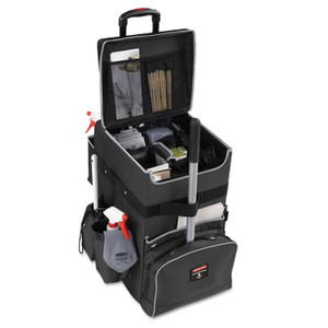 Rubbermaid Commercial Executive Quick Clean Janitorial Cart, Synthetic Fabric, 16 Compartments, 14.25" x 16.5" x 25", Dark Gray (RCP1902465) View Product Image