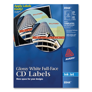Avery Inkjet Full-Face CD Labels, Glossy White, 20/Pack