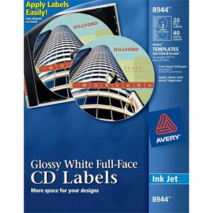 Avery Optical Disc Label - - HeightPermanent Adhesive - Inkjet, Laser - Glossy - Glossy White - Paper