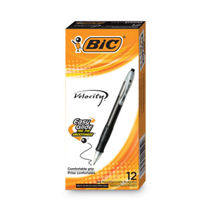 BIC Velocity Easy Glide Ballpoint Pen, Retractable, Medium 1 mm, Black Ink, Translucent Black Barrel, Dozen (BICVLG11BK) View Product Image