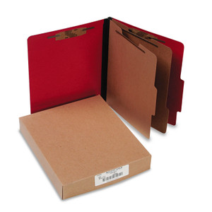 ACCO ColorLife PRESSTEX Classification Folders, 3" Expansion, 2 Dividers, 6 Fasteners, Letter Size, Executive Red Exterior, 10/Box