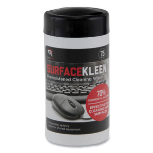 Read Right SurfaceKleen Premoistened Alcohol Cleaning Wipes, 6.38 x 5.4, Tub, Unscented, White, 75/Pack