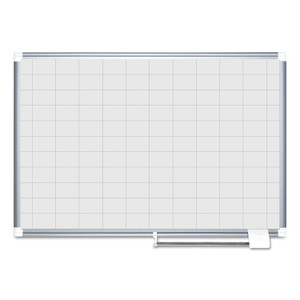 MasterVision Gridded Magnetic Steel Dry Erase Project Planning Board, 2" x 3" Cells, 48" x 36", White Surface, Satin Aluminum Frame