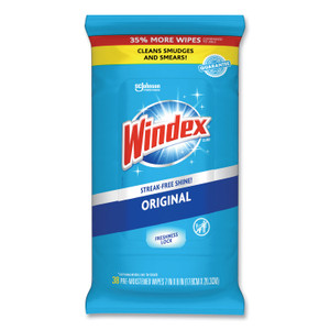 Windex Glass and Surface Wet Wipe, Cloth, 7 x 8, Unscented, White, 38/Pack (SJN319251EA) View Product Image