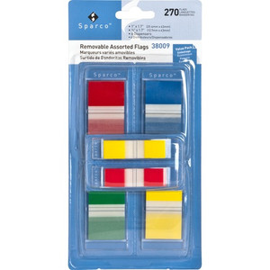 Sparco Removable Flags Combo Pack - 1" Flag/Note Width, 1/2" Flag/Note Width - Rectangle - Assorted - Self-adhesive - Dispenser Included