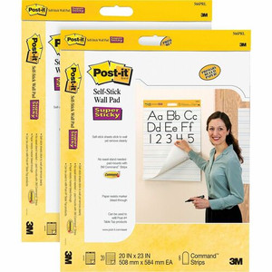 Post-it Self-Stick Wall Pads - 20 Sheets - Stapled - Ruled Blue Margin - 18.50 lb Basis Weight - 20" x 23" Sheet Size