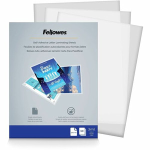 Fellowes Self Adhesive Laminating Sheets - Sheet Size Supported: Letter - Laminating Pouch/Sheet Size: 9.25" Width x 3 mil Thickness - Type G - Glossy - for Document, Photo