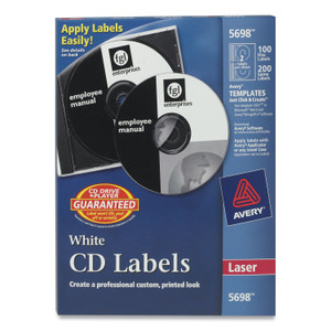 Avery Laser CD Labels, Matte White, 100/Pack (AVE5698) View Product Image