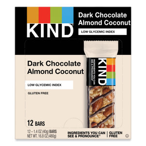 KIND Fruit and Nut Bars, Dark Chocolate Almond and Coconut, 1.4 oz Bar, 12/Box (KND19987) View Product Image