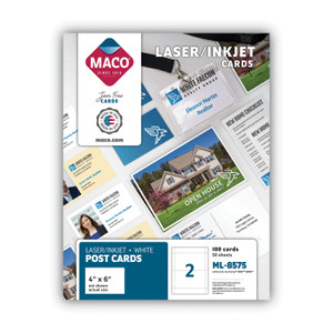 MACO Unruled Microperforated Laser/Inkjet Post Cards, 4 x 6, White, 100 Cards, 2 Cards/Sheet, 50 Sheets/Box (MACML8575) View Product Image