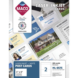 Maco 2-Up Laser/Inkjet Post Cards - 6" x 4" - Micro Perforated - White