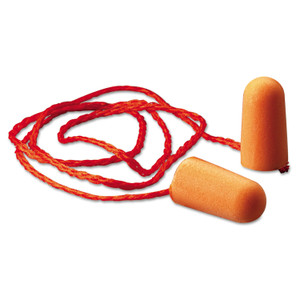 3M Foam Single-Use Earplugs, Corded, 29NRR, Orange, 100 Pairs (MMM1110) View Product Image