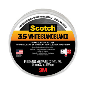 3M Scotch 35 Vinyl Electrical Color Coding Tape, 3" Core, 0.75" x 66 ft, White