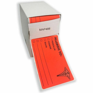 Tabbies ALLERGIC TO Medical Allergy Label - 4" Width x 2" Length - Permanent Adhesive - Rectangle - Fluorescent Red - Self-adhesive