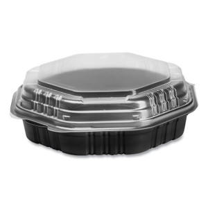 SOLO OctaView Hinged-Lid Hot Food Containers, 31 oz, 9.55 x 9.1 x 3, Black/Clear, Plastic, 100/Carton (SCC809011PP94) View Product Image