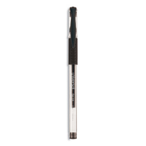 Universal Comfort Grip Gel Pen, Stick, Fine 0.5 mm, Black Ink, Clear/Black Barrel, Dozen