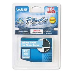 Brother P-Touch TZe Standard Adhesive Laminated Labeling Tape, 0.7" x 26.2 ft, White on Blue