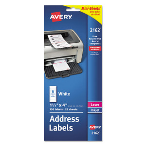 Avery Mini-Sheets Mailing Labels, Inkjet/Laser Printers, 1 x 2.63, White, 8/Sheet, 25 Sheets/Pack (AVE2160) View Product Image