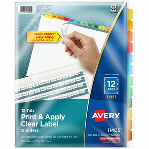 Avery Index Maker Index Divider - 60 x Divider(s) - 12 Tab(s) - 12 - 12 Tab(s)/Set - 8.5" Divider Width x 11" Divider Length