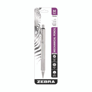 Zebra M-701 Mechanical Pencil, 0.7 mm, F (#2.5), Black Lead, Silver Barrel