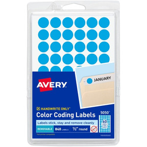 Avery Dot Stickers, 1/2" Diameter, Light Blue, 840 Total (5050) - 1/2" Diameter - Removable Adhesive - Round - Matte - Light Blue