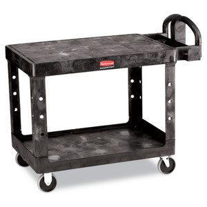 Rubbermaid Commercial Flat Shelf Utility Cart, Plastic, 2 Shelves, 500 lb Capacity, 25.25" x 44" x 38.13", Black (RCP452500BK) View Product Image