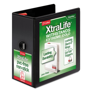 Cardinal XtraLife ClearVue Non-Stick Slant-D Ring Binder, 3 Rings, 5" Capacity, 11 x 8.5, Black