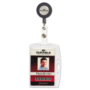 Durable ID/Security Card Holder Set, Vertical/Horizontal, Reel, Clear, 10/Pack (DBL801219) View Product Image