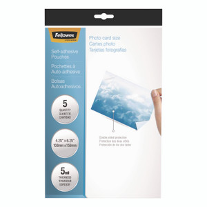 Fellowes Self-Adhesive Laminating Pouches, 5 mil, 4.25" x 6.25", Gloss Clear, 5/Pack