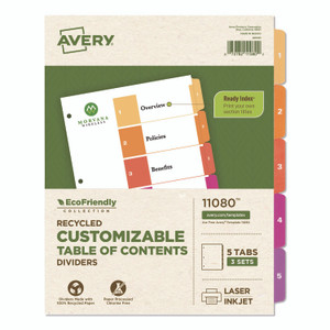 Avery Customizable Table of Contents Ready Index Dividers with Multicolor Tabs, 5-Tab, 1 to 5, 11 x 8.5, White, 3 Sets