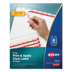 Avery Print and Apply Index Maker Clear Label Dividers, 8-Tab, 11 x 8.5, White, 25 Sets (AVE11447) View Product Image