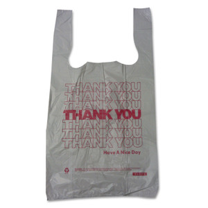 Barnes Paper Company Plastic Thank-You T-Sack, 2 mil, 4" x 15", White, 2,000/Carton (BPC6415THYOU) View Product Image