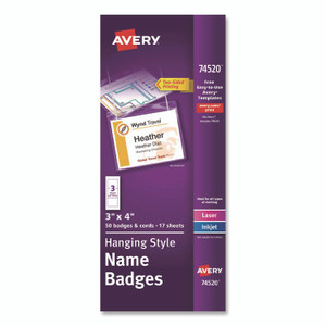 Avery Necklace-Style Badge Holder w/Laser/Inkjet Insert, Top Load, 4 x 3, WE, 50/Box