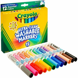 Crayola Classic Washable Markers - Broad Conical Marker Point - Washable - Assorted, Orange, Yellow, Green, Blue, Violet, Brown, Black, Gray, Flamingo Pink, Blue, ... Ink - Water Based