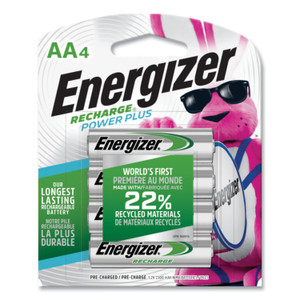 Energizer NiMH Rechargeable AA Batteries, 1.2 V, 4/Pack