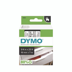 DYMO D1 Standard Labels, 0.75" x 23 ft, Black Print on Clear Tape