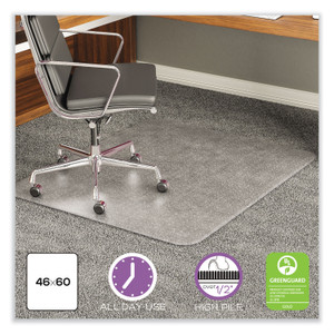 deflecto ExecuMat All Day Use Chair Mat for High Pile Carpet, 46 x 60, Rectangular, Clear