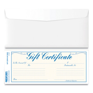 Rediform Gift Certificates with Envelopes, 8.5 x 3.67, Blue/Gold with Blue Border, 25/Pack (RED98002) View Product Image