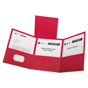 Oxford Tri-Fold Folder w/3 Pockets, 150-Sheet Capacity, 11 x 8.5, Red, 20/Box (OXF59811) View Product Image