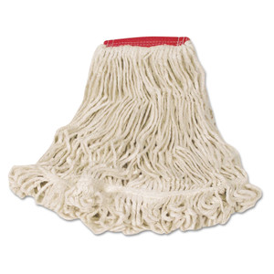 Rubbermaid Commercial Super Stitch Looped-End Wet Mop Head, Cotton/Synthetic, Large Size, Red/White (RCPD253WHI) View Product Image