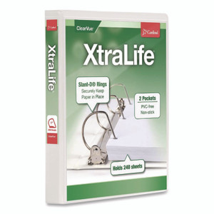 Cardinal XtraLife ClearVue Non-Stick Slant-D Ring Binder, 3 Rings, 1" Capacity, 11 x 8.5, White